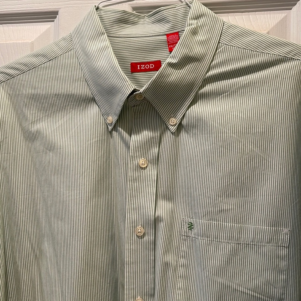 Mens green and white stripe button down shirt XXL